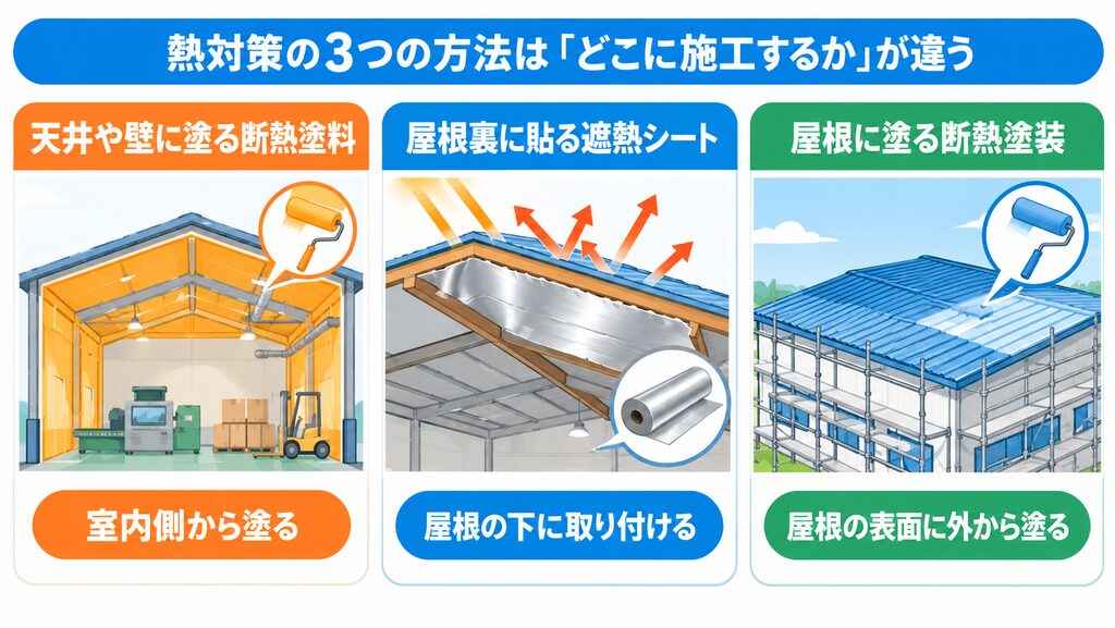 断熱塗料を天井や壁に塗る方法、屋根裏の遮熱シート、屋根の断熱塗装の施工場所の違い